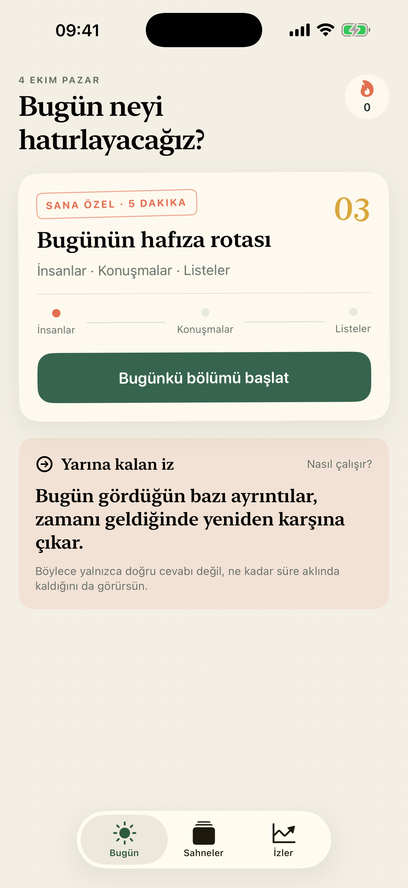 Akılda uygulamasında bugünün hafıza rotası
